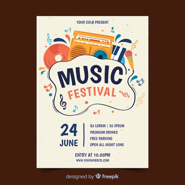 Modèle D'affiche De Festival De Musique Dessiné à La Main