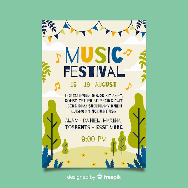 Vecteur gratuit modèle d'affiche de festival de musique dessiné à la main