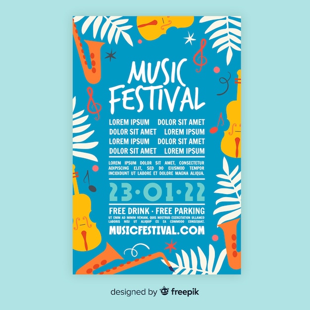 Modèle D'affiche De Festival De Musique Dessiné à La Main