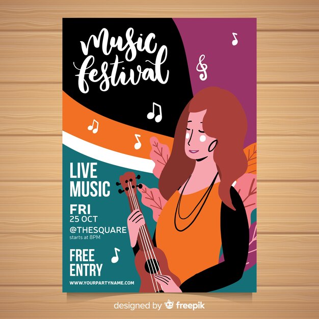 Modèle D'affiche De Festival De Musique Dessinés à La Main