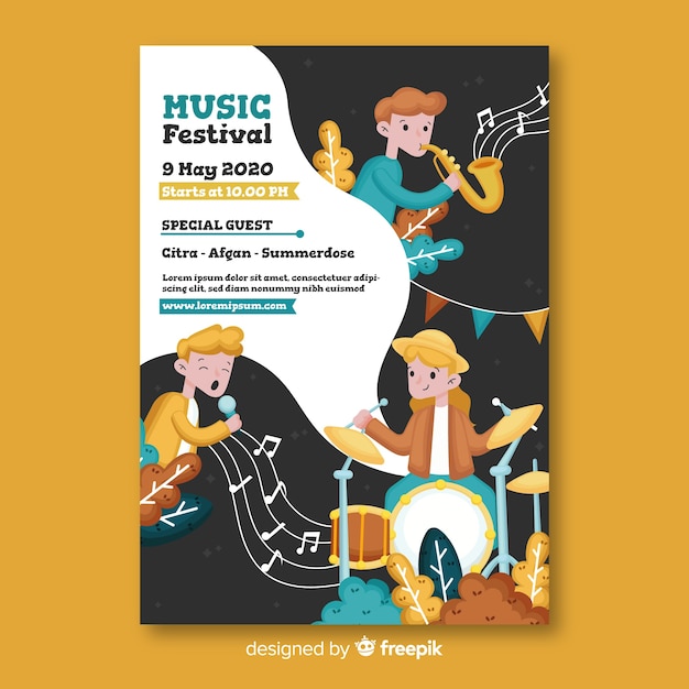 Modèle D'affiche De Festival De Musique Dessinés à La Main