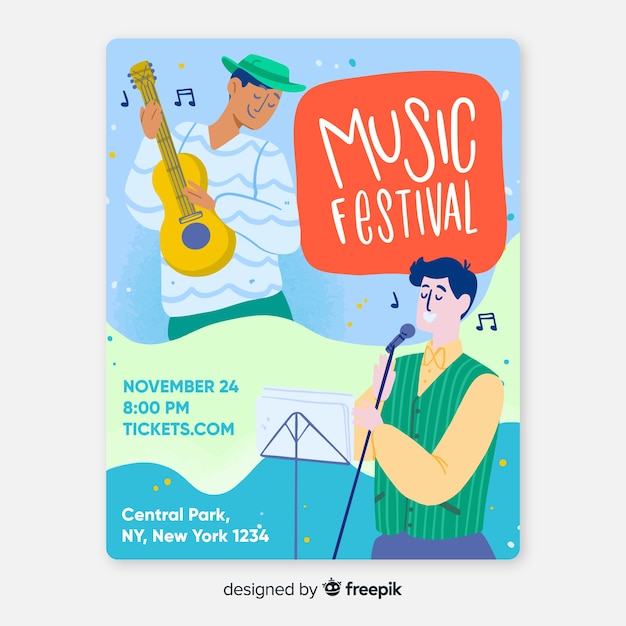 Vecteur gratuit modèle d'affiche de festival de musique dessinés à la main