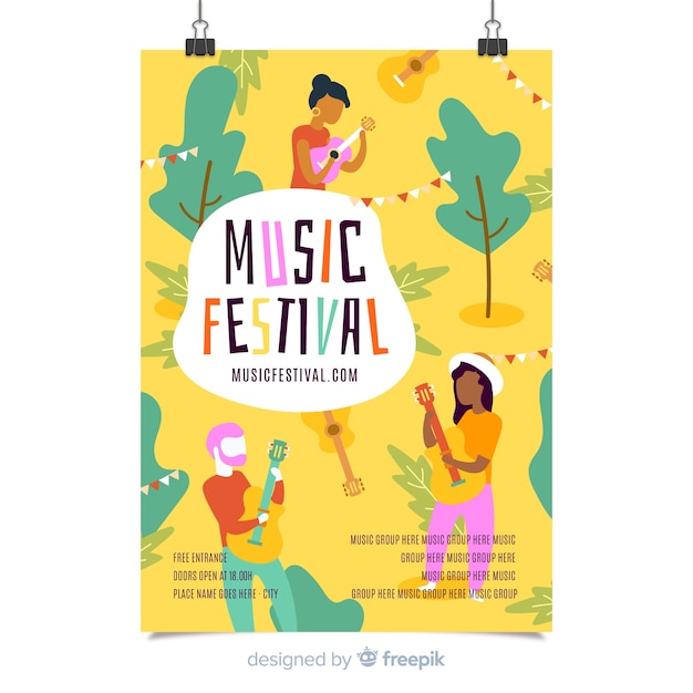 Modèle D'affiche De Festival De Musique Dessinés à La Main