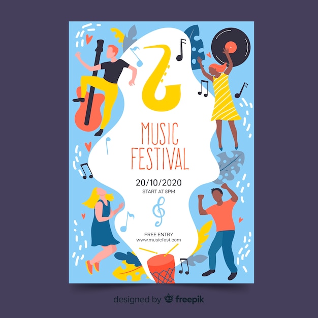 Vecteur gratuit modèle d'affiche de festival de musique dessinés à la main