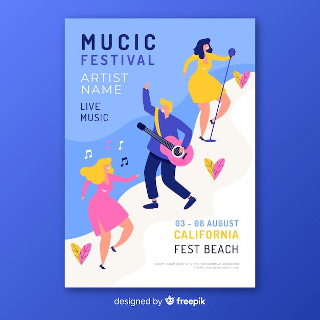 Modèle D'affiche De Festival De Musique Dessinés à La Main