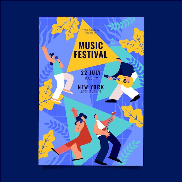 Vecteur gratuit modèle d'affiche de festival de musique illustré