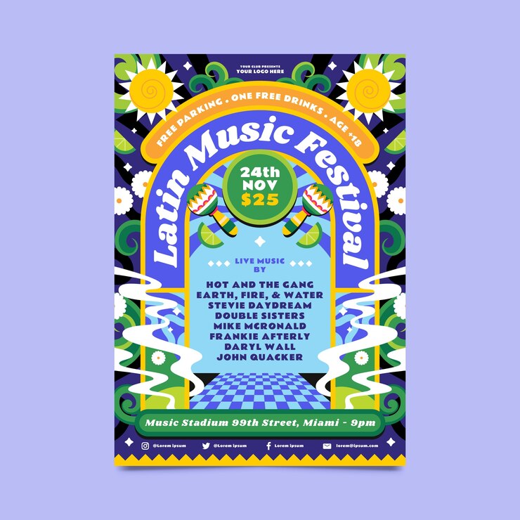 Vecteur gratuit modèle d'affiche de festival de musique latine plat