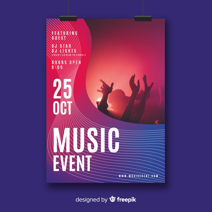 Vecteur gratuit modèle d'affiche de festival de musique avec photo
