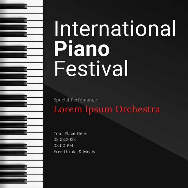 Modèle d'affiche de festival de musique avec touches de piano
