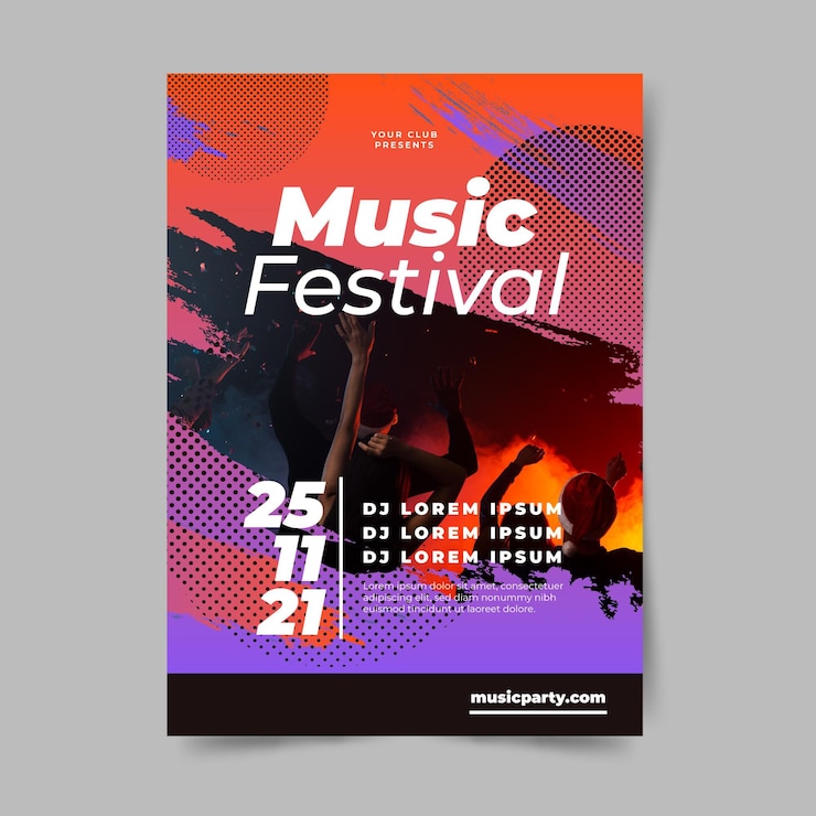 Vecteur gratuit modèle d'affiche de festival de musique