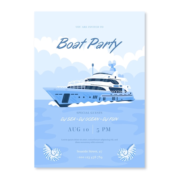 Vecteur gratuit modèle d'affiche de fête de bateau dessiné à la main