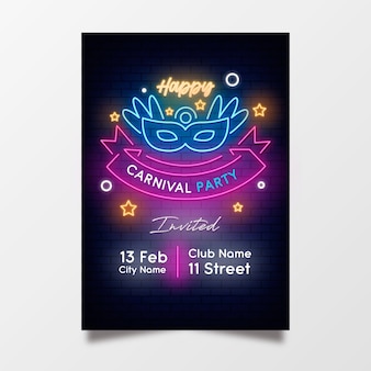 Modèle d'affiche de fête de carnaval au néon