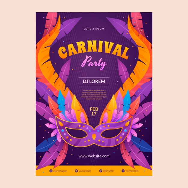 Modèle d'affiche de fête de carnaval dégradé