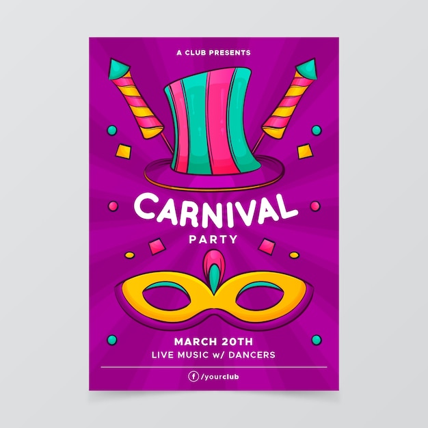 Modèle D'affiche De Fête De Carnaval Dessiné à La Main