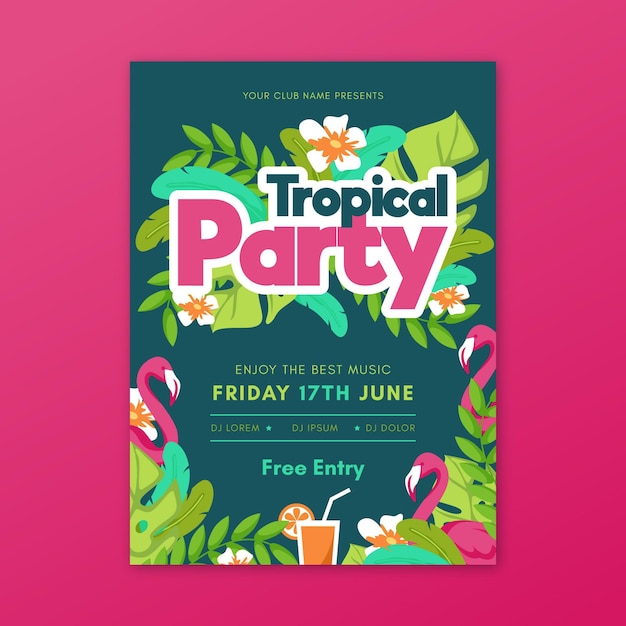 Vecteur gratuit modèle d'affiche de fête de conception tropicale