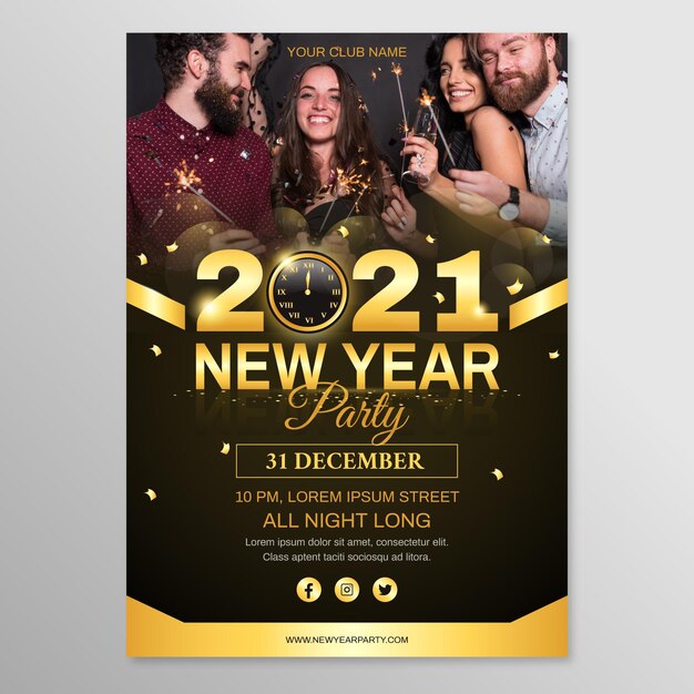 Modèle d'affiche de fête du nouvel an 2021