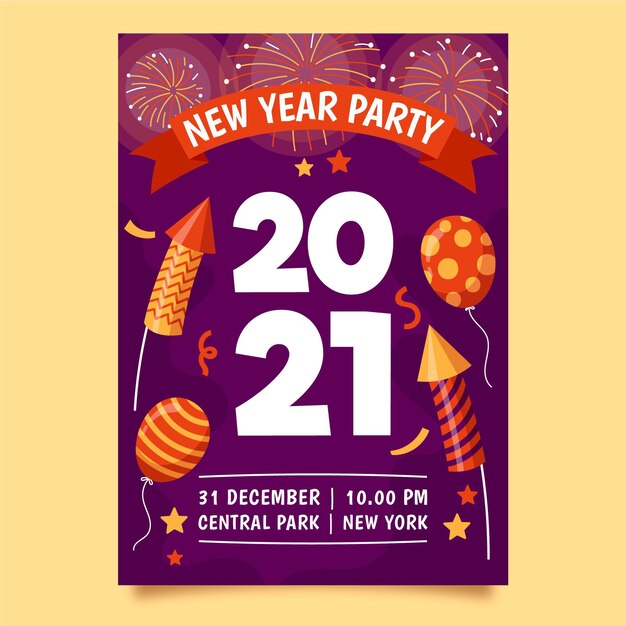 Modèle d'affiche de fête du nouvel an dessiné à la main