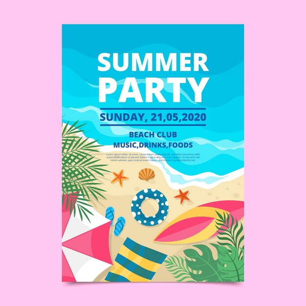 Modèle d'affiche de fête d'été design plat