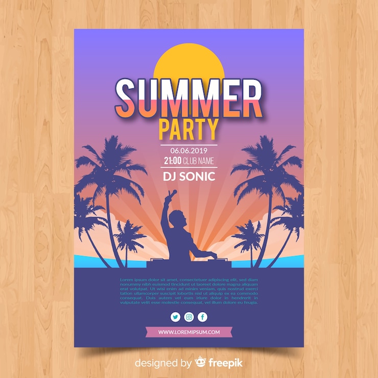 Vecteur gratuit modèle d&#39;affiche fête été plat