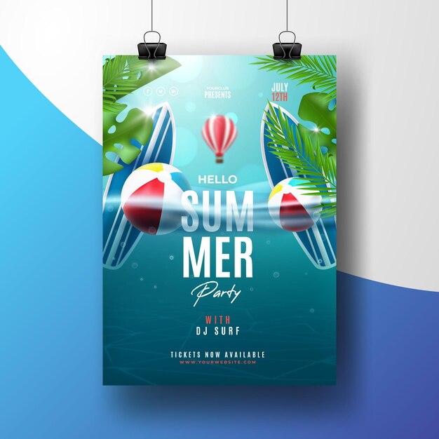 Modèle d'affiche de fête d'été réaliste