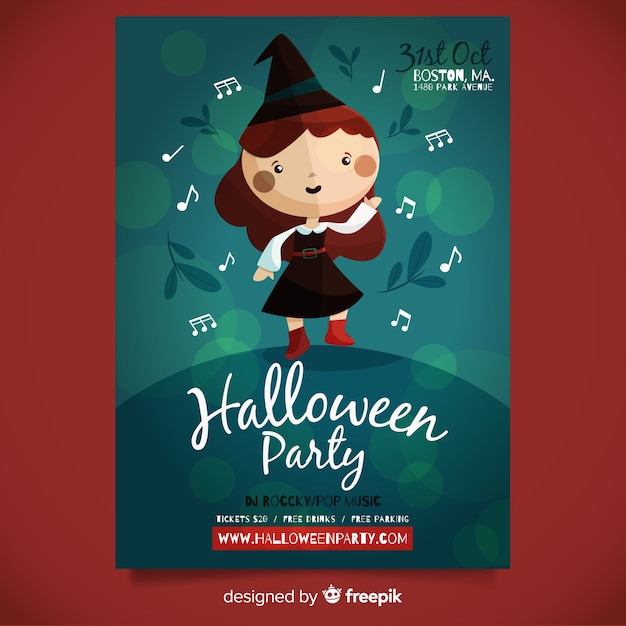 Vecteur gratuit modèle d'affiche de fête halloween formidable avec un design plat