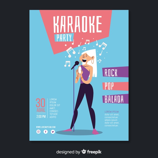 Modèle d'affiche fête karaoké à plat