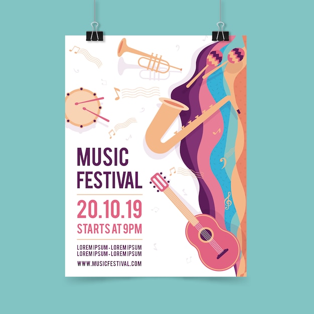 Vecteur gratuit modèle d'affiche fête musique avec instrument de musique