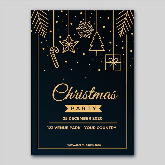 Vecteur gratuit modèle d'affiche fête de noël dans le style de contour