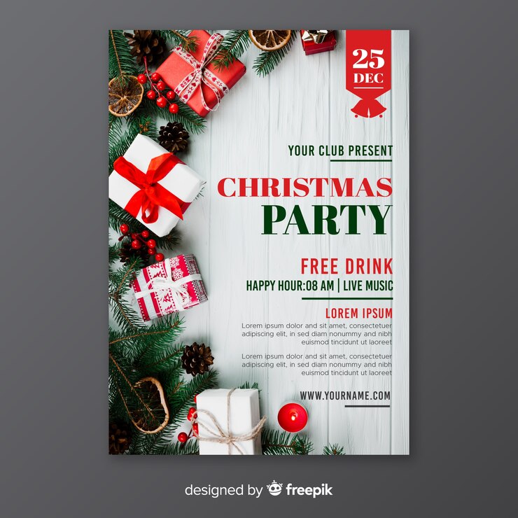 Vecteur gratuit modèle d'affiche de fête de noël avec photo