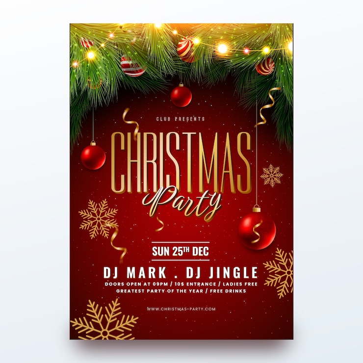 Vecteur gratuit modèle d'affiche de fête de noël réaliste