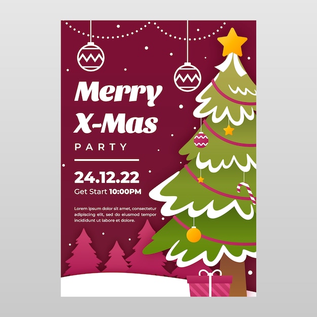 Vecteur gratuit modèle d'affiche de fête de noël de style papier