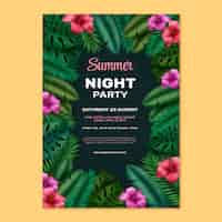 Vecteur gratuit modèle d'affiche de fête de nuit d'été aquarelle avec végétation