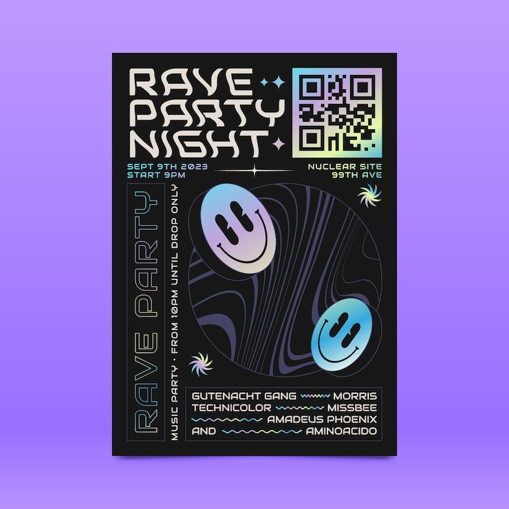 Vecteur gratuit modèle d'affiche de fête rave