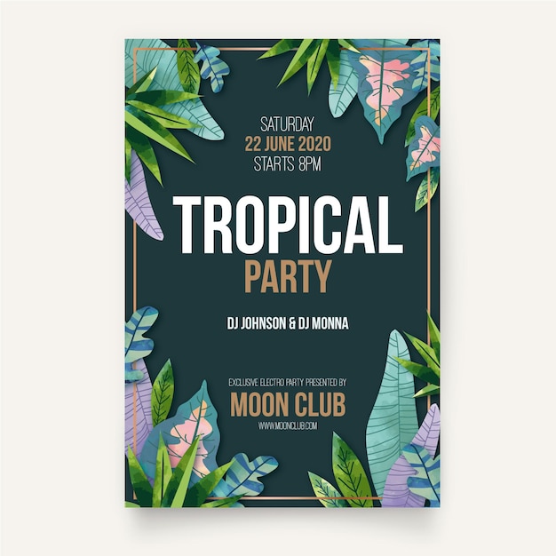 Vecteur gratuit modèle d'affiche de fête tropicale