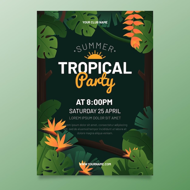 Vecteur gratuit modèle d'affiche de fête tropicale
