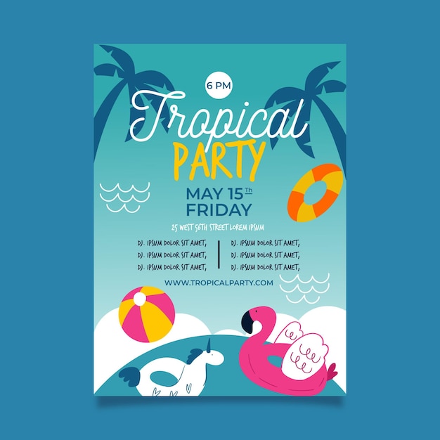 Vecteur gratuit modèle d'affiche de fête tropicale