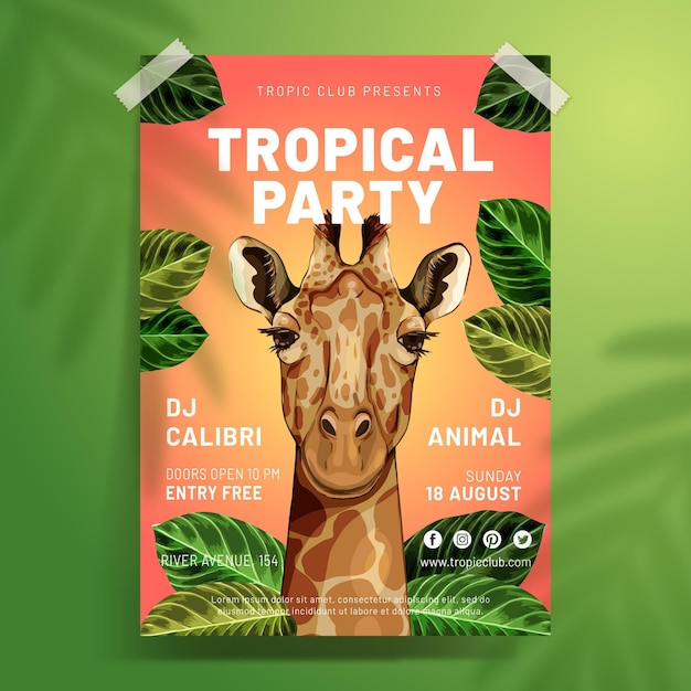 Vecteur gratuit modèle d'affiche de fête tropicale