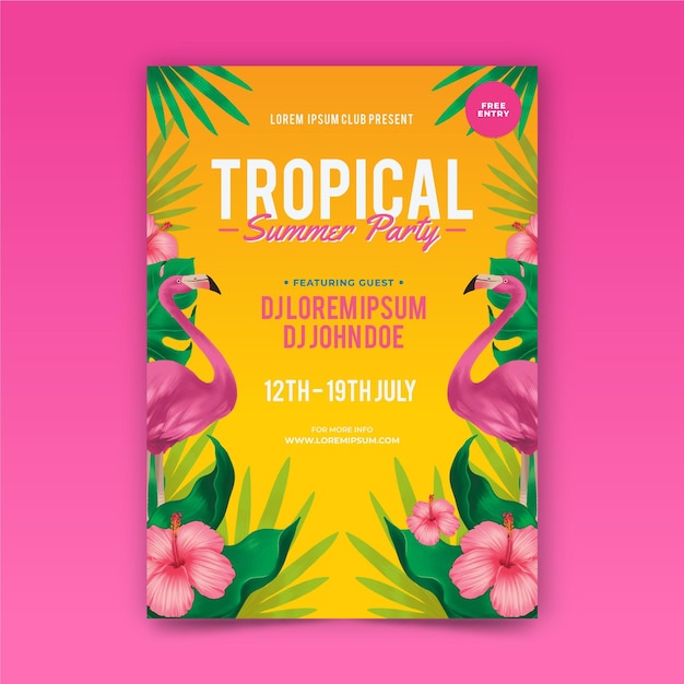 Vecteur gratuit modèle d'affiche de fête tropicale