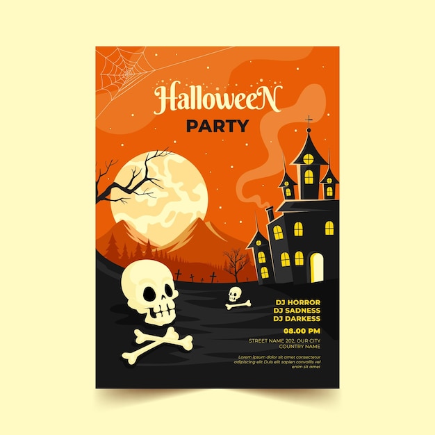 Modèle d'affiche de fête verticale halloween plat dessiné à la main