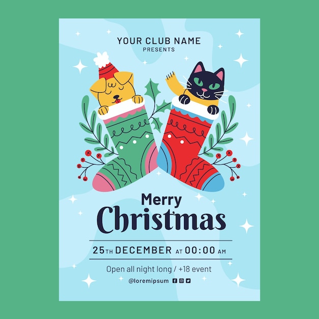 Vecteur gratuit modèle d'affiche de fête verticale de noël plat