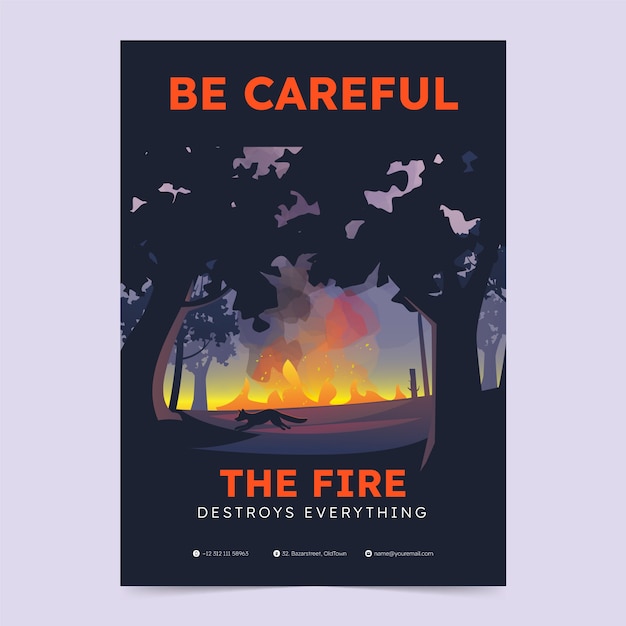 Vecteur gratuit modèle d'affiche de feu de forêt dessiné à la main