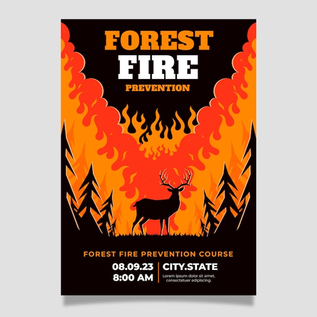 Vecteur gratuit modèle d'affiche de feu de forêt dessiné à la main