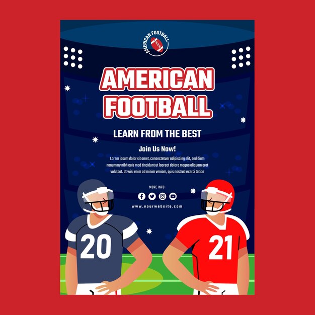 Modèle d'affiche de football américain design plat