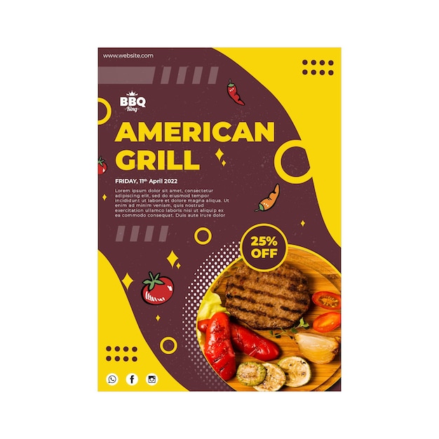 Vecteur gratuit modèle d'affiche de grill américain