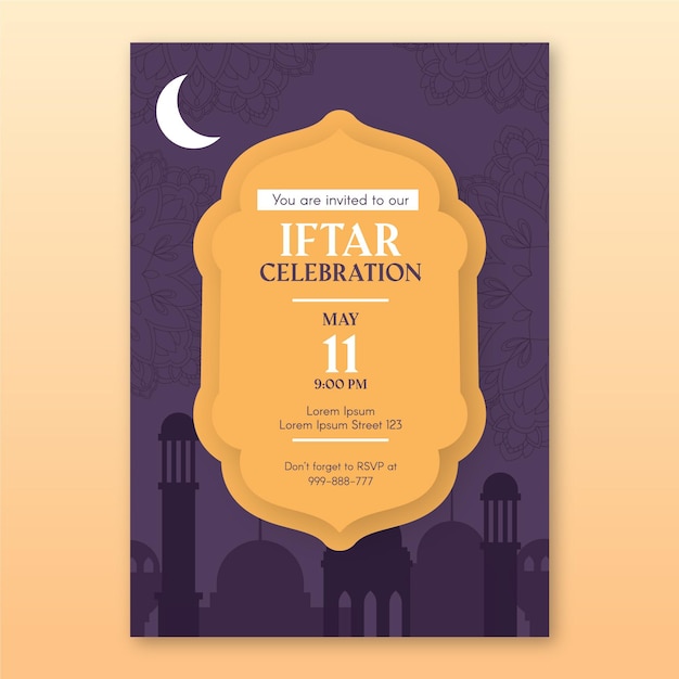Vecteur gratuit modèle d'affiche iftar vertical dessiné à la main