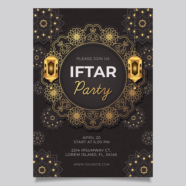 Vecteur gratuit modèle d'affiche iftar vertical plat