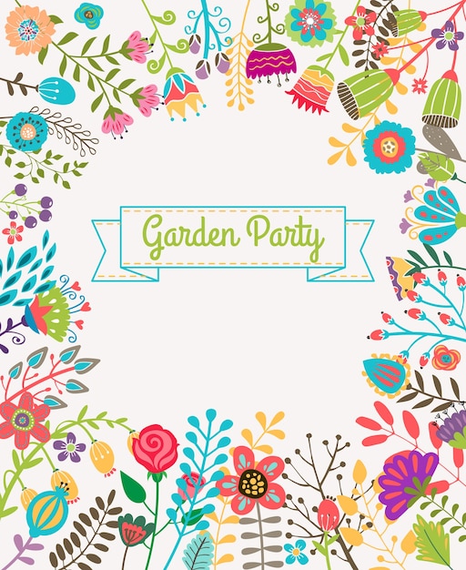 Modèle Ou Affiche D'invitation De Fête De Jardin Ou D'été. Nature Fleur Set Design Vector Illustration Plante