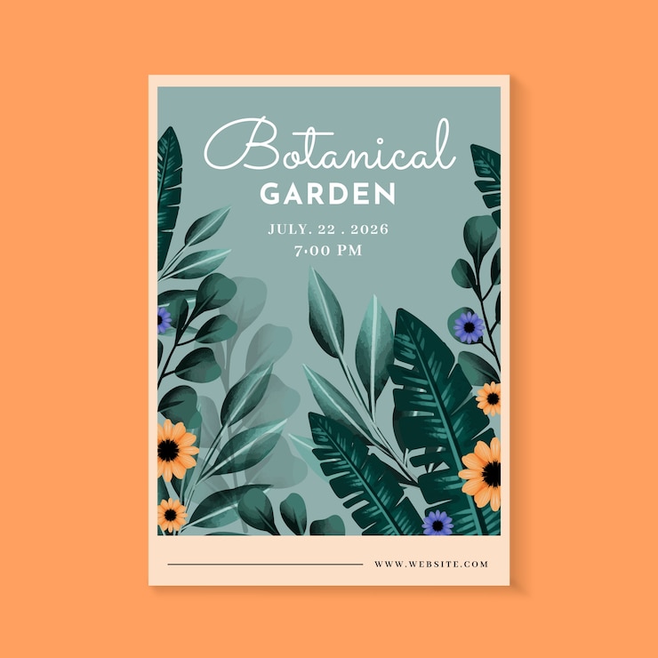 Vecteur gratuit modèle d'affiche de jardin botanique aquarelle