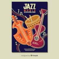 Vecteur gratuit modèle d'affiche jazz dessiné main abstraite