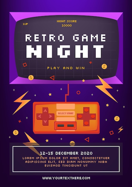 Vecteur gratuit modèle d'affiche de jeu rétro